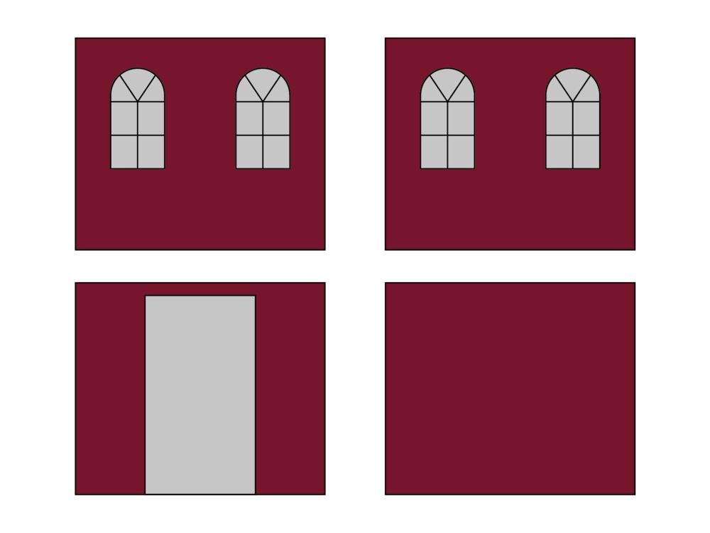 Faltzelt Seitenwandset mit Tragetasche - Bogenfenster - 4 x 4 m - Polyester bordeaux