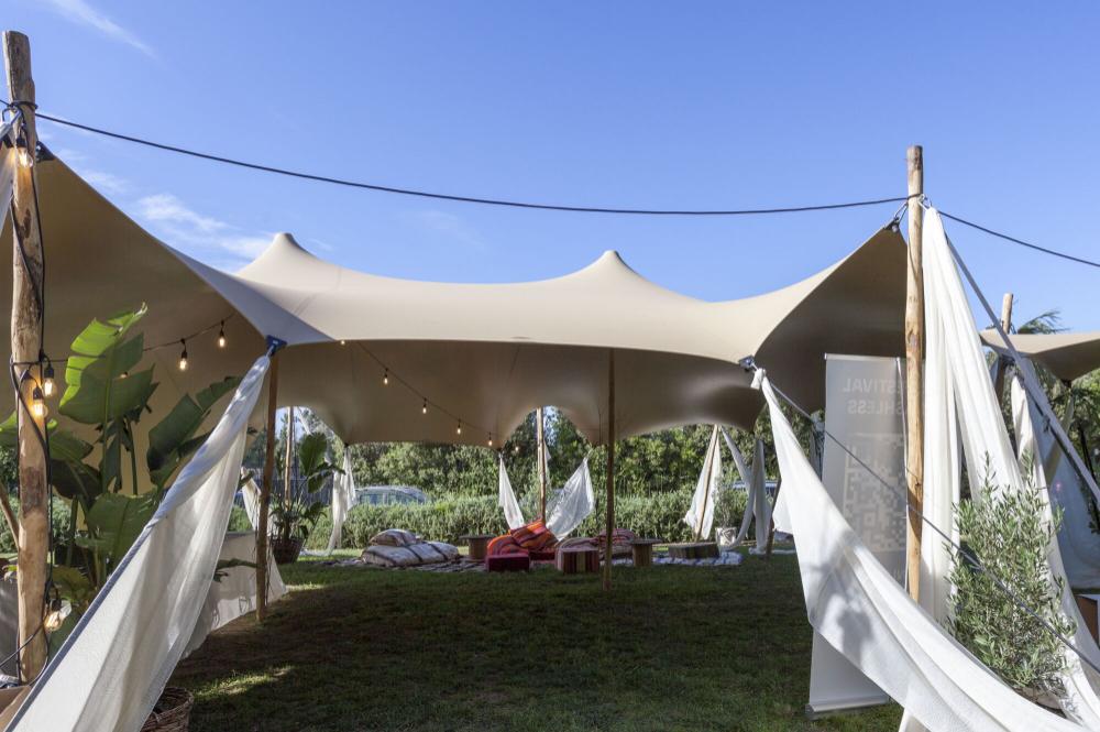 Hiflexx stretch tent canvas (740 g/m²) with clamps - 10 x 10,5 m Sand/Sand