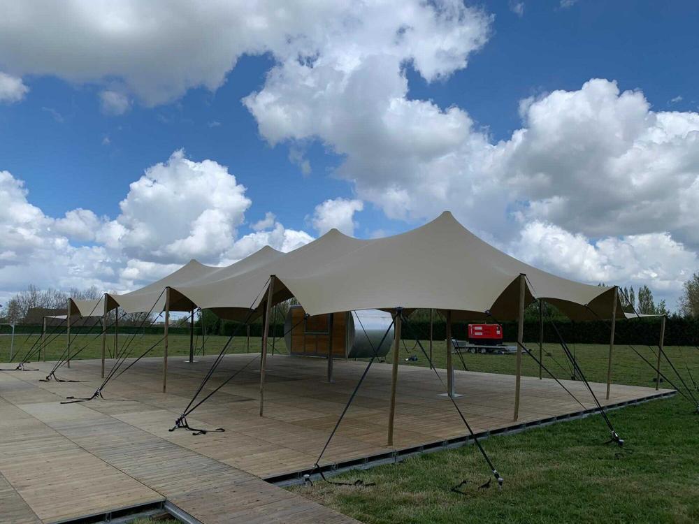 Triflexx stretch tent canvas (560 g/m²) with clamps - 10 x 21,5 m Sand/Cream