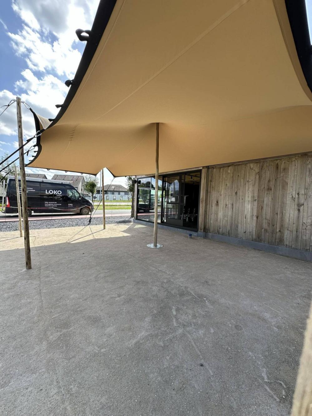 Hiflexx Stretchzelt Plane (740 g/m²) mit Schleifen - 6,5 x 5 m Sand/Sand