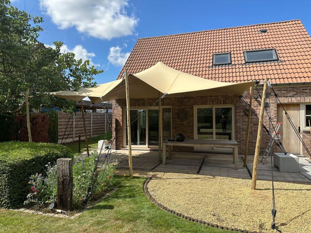 Triflexx voile tente stretch (560 g/m²) avec pinces - 6,5 x 5 m Sand (out)/Cream (in)