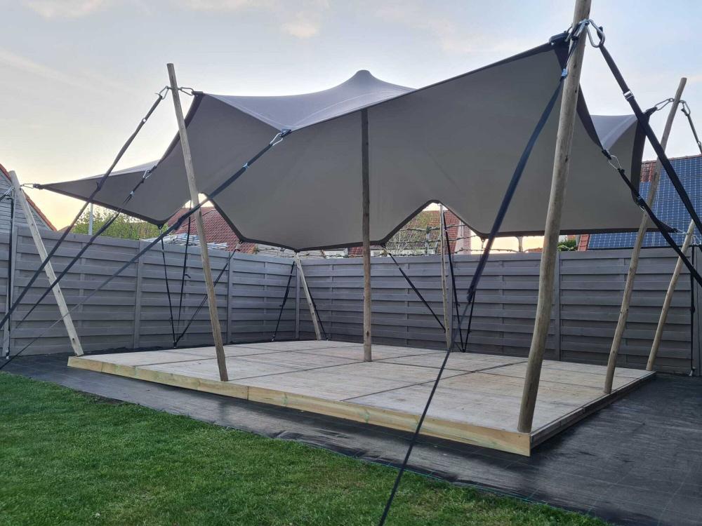 Triflexx voile tente stretch (560 g/m²) avec pinces - 6,5 x 5 m Sand (out)/Cream (in)