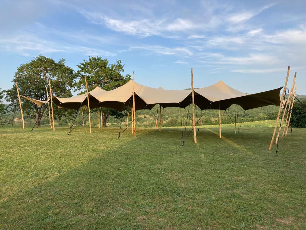 Carpa beduina Hiflexx (740 g/m²) con abrazaderas - 10 x 21,5 m - Arena/Arena