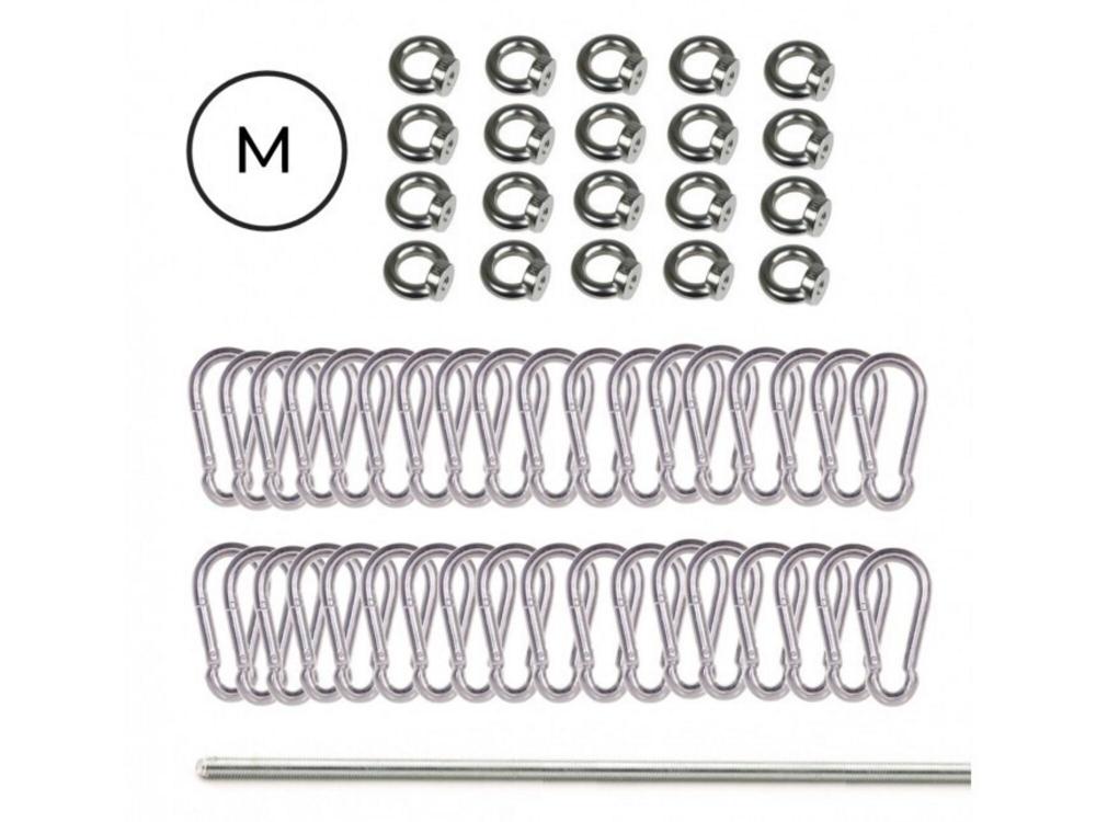 Kit de mousquetons - galvanisé - tige filletée à couper pour tente stretch 6,5 x 10 m 