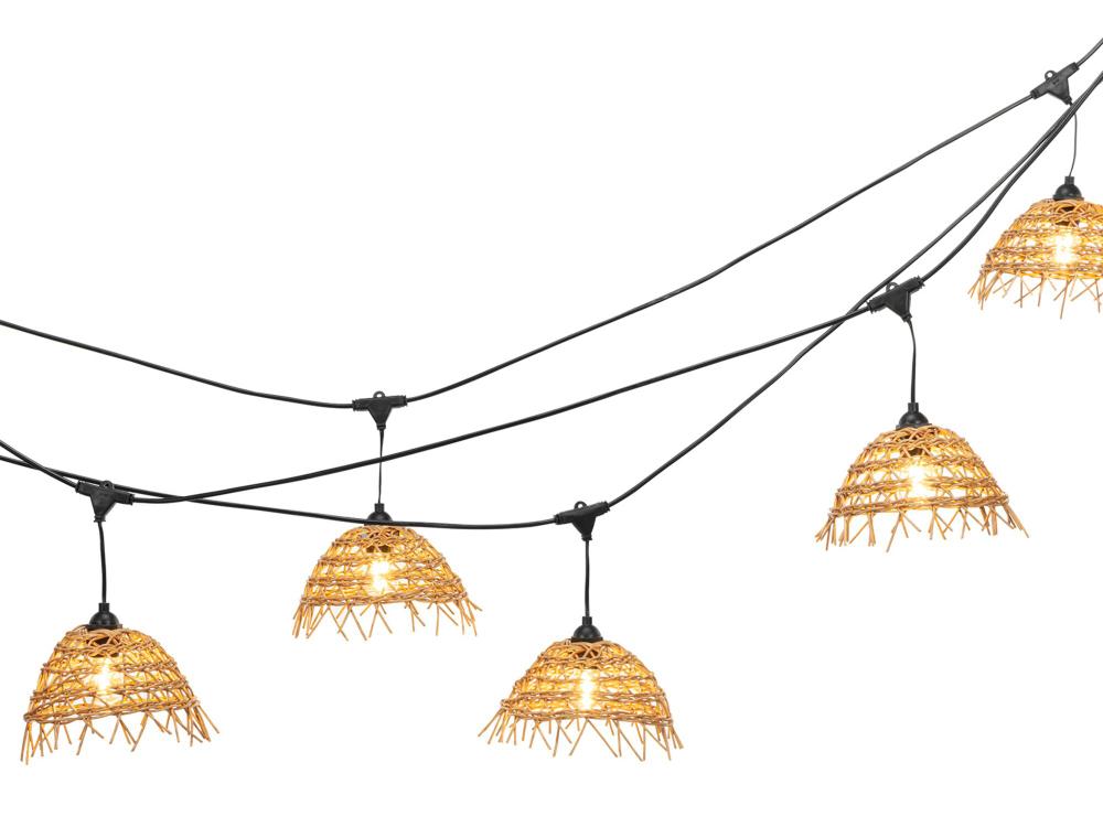 Føro Boho Lichterkette Warmweiß - Set von 10 m mit 10 LED-Lampen und 10 geflochtene Lampenschirme