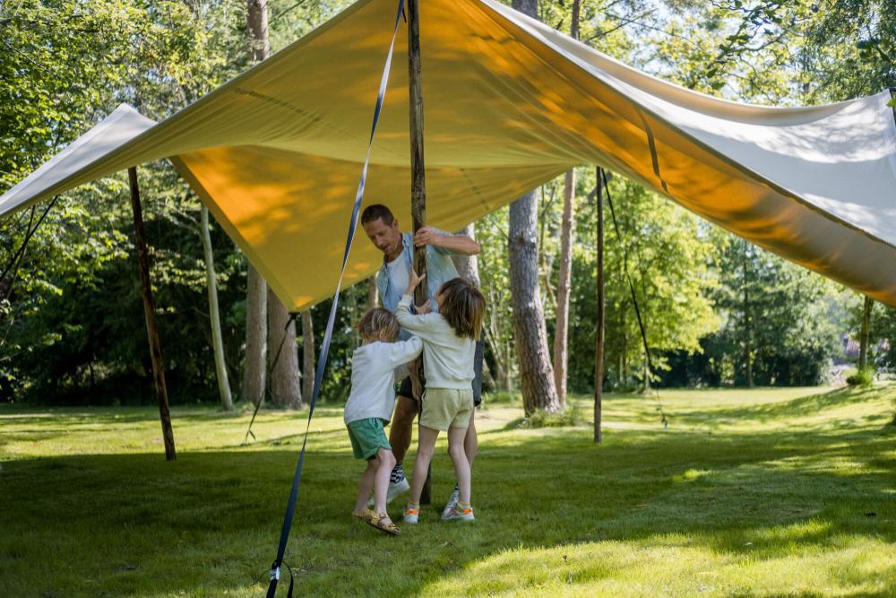 Easyflexx Stretchzelt ohne Aluminium Pfahlset - 6,35 x 6,35 m Wüstensand