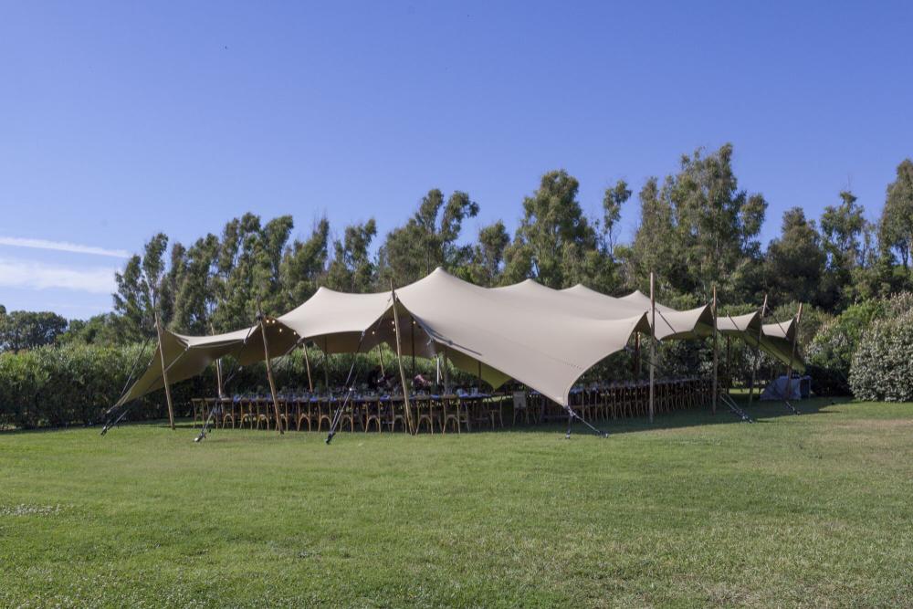 Carpa beduina Triflexx (560 g/m²) con abrazaderas - 15 x 20 m - Arena/Crema