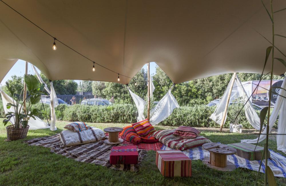 Hiflexx stretch tent canvas (740 g/m²) with clamps - 10 x 10,5 m Sand/Sand