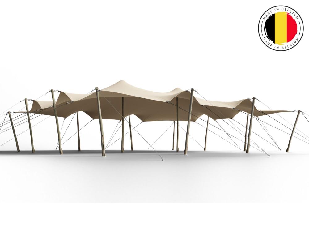 Triflexx stretchtent zeil (560 g/m²) met klemmen - 10 x 12,5 m Sand (out)/Cream (in)