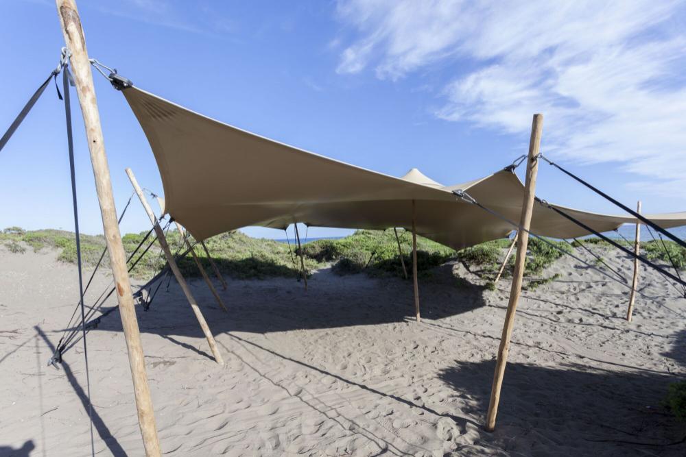 Hiflexx stretch tent canvas (740 g/m²) with clamps - 10 x 10,5 m Sand/Sand