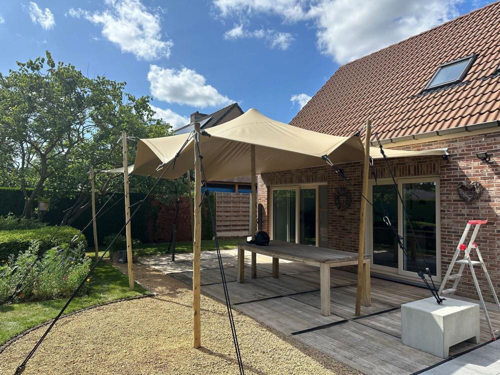Triflexx voile tente stretch (560 g/m²) avec pinces - 6,5 x 5 m Sand (out)/Cream (in)