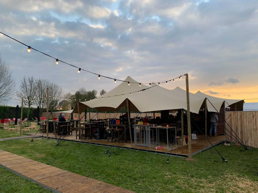 Triflexx stretch tent canvas (560 g/m²) with clamps - 10 x 21,5 m Sand/Cream